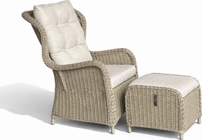 Záhradné relaxačné ratanové kreslo s podnožkou
