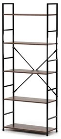 Regál, 5 polic, dekor staré dřevo, MDF, černý lak