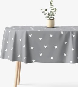 Goldea oválny obrus 100% bavlnené plátno - srdiečka na sivom 140 x 180 cm
