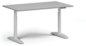 Výškovo nastaviteľný stôl OBOL, elektrický, 675-1325 mm, doska 1400x800 mm, biela zaoblená podnož, sivá