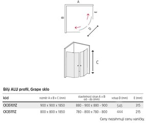 Mereo Mereo, Sprchový kút, Kora, štvrťkruh, R550, biely ALU, sklo Grape, MER-CK35111Z