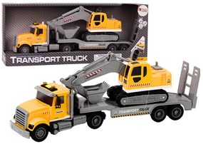 LEAN TOYS Nákladné auto Lora s bagrom, svetlá, zvuky - žltá