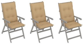 Záhradné sklápacie stoličky 3 ks s podložkami akáciový masív 3064746