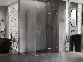 Mexen Lunar, pravostranný výklopný sprchový kút 70 x 80 cm, 8mm číre sklo, medený matný profil, 834-070-080-65-00-P
