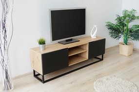 TV stolík Loftia Mini 160 cm na kovových nožičkách - dub artisan / čierny mat