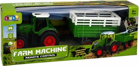LEAN Toys Poľnohospodársky traktor s vyklápacím prívesom, diaľkovo ovládaný RC, so svetlami, mierka 1:24