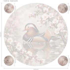 Kačka mandarínska na jarnej hladine zenové okrúhle nálepky na stenu do obývačky arch 46 x 46 cm