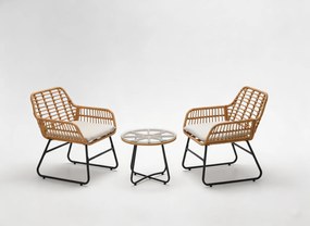 Garden Line ZÁHRADNÝ NÁBYTOK (2 STOLIČKY, STÔL) – HNEDÝ, VANKÚŠE – ŠEDÉ *3408