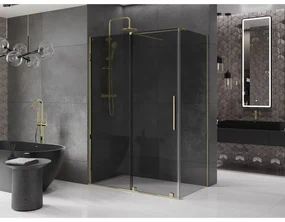 Mexen Velar, sprchový kút s posuvnými dverami 150 x 70 cm, 8mm šedé sklo, zlatá lesklá, 871-150-070-41-50