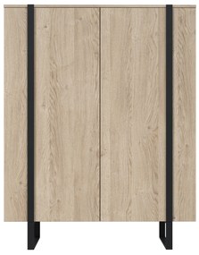 Vysoká komoda Verica 120 cm s dvoma dverami - bisquitový dub / čierne nohy