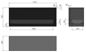 InFire - Rohový BIO krb 110x45 cm 3kW čierna