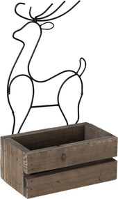 Hnedý drevený box s kovovým jeleňom - 23 * 13 * 10/40 cm