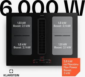 Klarstein Full House indukčná varná doska s odsávačom pár | 4 varné zóny | 7335 W | 530,1 m³/h | 70 cm