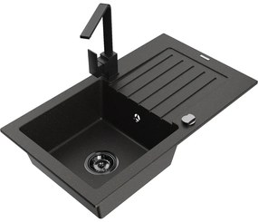 Mexen Pablo, granitový drez 752x436x161 mm, 1-komorový a čierna batéria Rita, čierna-zlatá metalíza, 6510-75-670300-70-B