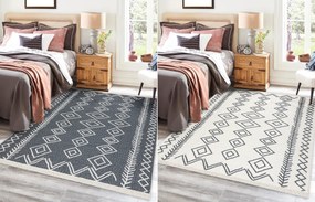 Obojstranný šnúrkový ekologický koberec TWIN 23000 Boho, so strapcami, antracit - krémový