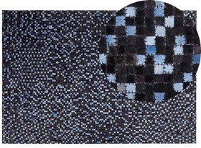 Kožený koberec 140 x 200 cm hnedá/modrá IKISU Beliani