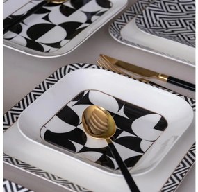 26-dielna jedálenská súprava z kvalitného porcelánu – biela/čierna