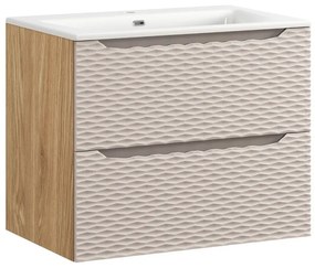 Závěsná skříňka Ocean se zápustným umyvadlem 70 cm béžová/dub olejovaný