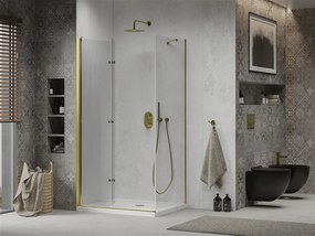 Mexen Lima sprchovací kút so skladacími dverami 70 x 100 cm, číre sklo-zlaty profil + sprchová vanička, 856-070-100-50-00-4010