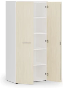 Kancelárska policová skriňa PRIMO WHITE s dverami, 800 x 500 x 1781 mm, biela/breza