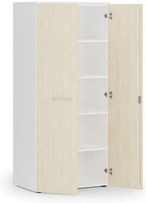 Kancelárska policová skriňa PRIMO WHITE s dverami, 800 x 500 x 1781 mm, biela/breza