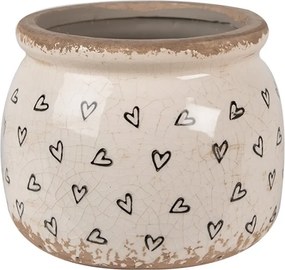 Béžový keramický obal na kvetináč so srdiečkami Hearti S - Ø 12*10 cm