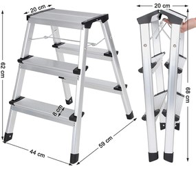 Třístupňové skládací schůdky TRIO stříbrbé