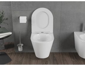 Mexen Rico, závesná WC misa 490x360x370 mm, Rimless Tornádo + WC sedadlo z duroplastu, biela lesklá, 30720300T