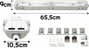 Sada LED svietidiel, hermetické svietidlo, 60 cm, 18 W, 1900 lm, 6500 K, do garáže, s plechom