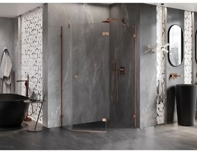 Mexen Lunar, pravý výklopný päťuholníkový sprchový kút 100 x 80 cm, 8mm číre sklo, profil ružové zlato, 831-100P-080L-60-00-P