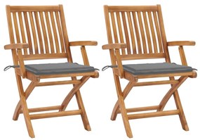 Záhradné stoličky 2 ks sivé podložky teakový masív 3062407