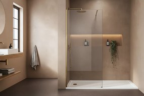 Bezrámová sprchová zastena REA FLEXI GOLD BRUSH 130 cm, zlatá kartáčovaná/transparent - bez vaničky
