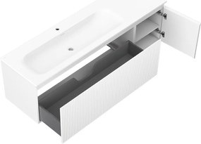 Mexen Rivel, kúpeľňová skrinka 160 cm s ľavým umývadlom Vela, 1S, 1D, drážkovaná, biela matná, 91A23-16047-3-BBFF01-W23L01