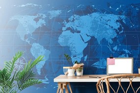 Samolepiaca tapeta rustikálna mapa sveta v modrej farbe - 450x300