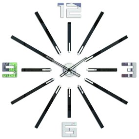 Nástěnné samolepící hodiny Big 115 cm zrcadlové/černé