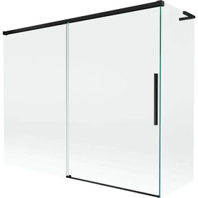 Mexen Rox, L posuvná 2-krídlová vaňová zástena 190 + 80 x 150 cm, 8mm číre sklo, čierny matný profil, 8C9L-190-080-70-00