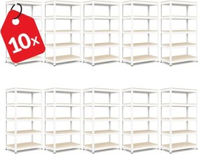 Akcia 10x Regál 180x90x40 cm lakovaný 5-policový, nosnosť 875 kg - biely