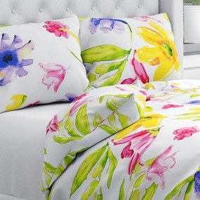 Biante Bavlnené posteľné obliečky Sandra SA-481 Žlto-ružové akvarelové kvety na bielom Predĺžené 140x220 a 70x90 cm