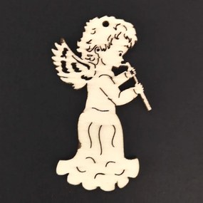 AMADEA Drevená ozdoba anjel s flautou 6 cm