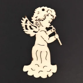 AMADEA Drevená ozdoba anjel s flautou 6 cm