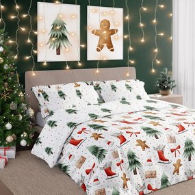 Vianočné bavlnené posteľné obliečky – motív Medovníček a Vianočný les - 100% bavlna - 70 x 90 cm + 140 x 200 cm