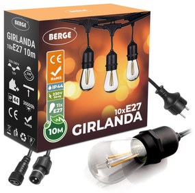 BERGE Vonkajšia dekoračná reťaz GIRLAND - 11x E27 1W - 230V - IP44 - 10m