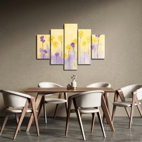 Obraz - Fialové a žlté kvietky (150x105 cm)
