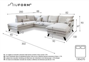 Sivá rozkladacia pohovka do "U" Miuform Charming Charlie, ľavý roh