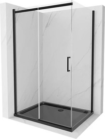 Mexen Omega, sprchovací kút s posuvnými dverami 120 (dvere) x 90 (stena) cm, 8mm číre sklo, čierny profil + slim sprchová vanička čierna s čiernym sifónom, 825-120-090-70-00-4070B