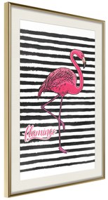 Artgeist Plagát - Black Stripes and Flamingo [Poster] Veľkosť: 40x60, Verzia: Zlatý rám s passe-partout