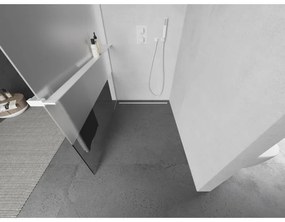 Mexen Kioto+ L, sprchová zástena Walk-In s poličkou a vešiakom 120 x 200 cm, 8mm číre sklo-námraza, biely profil, 800-120-123-20-35