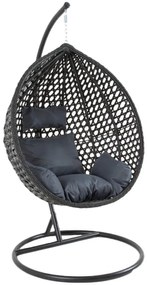 Závesné hojdacie kreslo PORTO EXTRA, nosnosť 150 kg - čierne + sivé vankúše