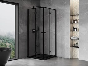 Mexen Mist-F Duo, skladací sprchový kút 75 x 75 cm, číre sklo-čierny rám, 8A6-075L-075P-70-70