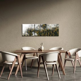 Obraz lesa v mrakoch (s hodinami) (90x30 cm)